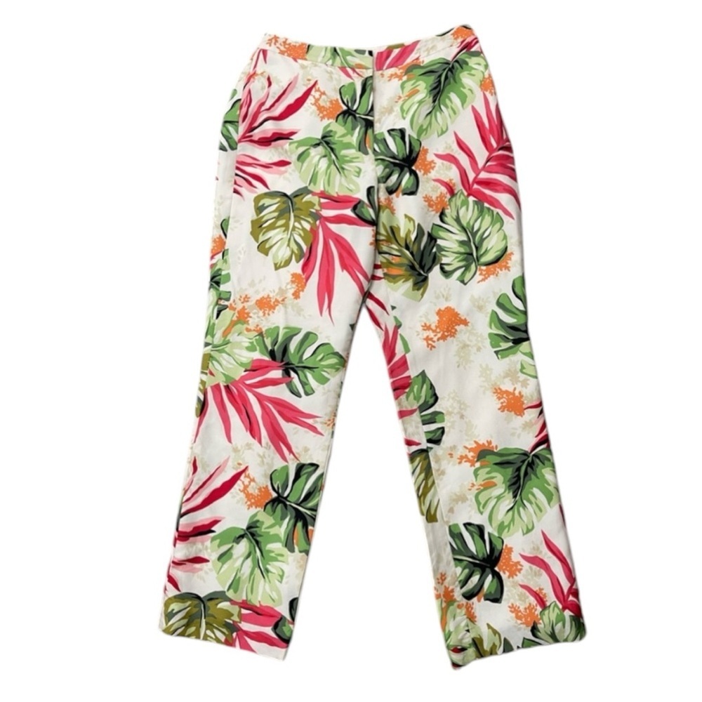 TALBOTS Silk Tropical Palm Leaf Print Pants in White / Pink Size 8 -- GORGEOUS!! - Picture 4 of 8